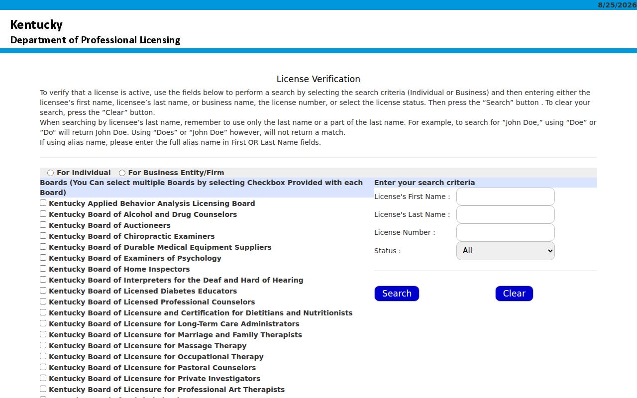 Paducah residents directory Kentucky professional license lookup