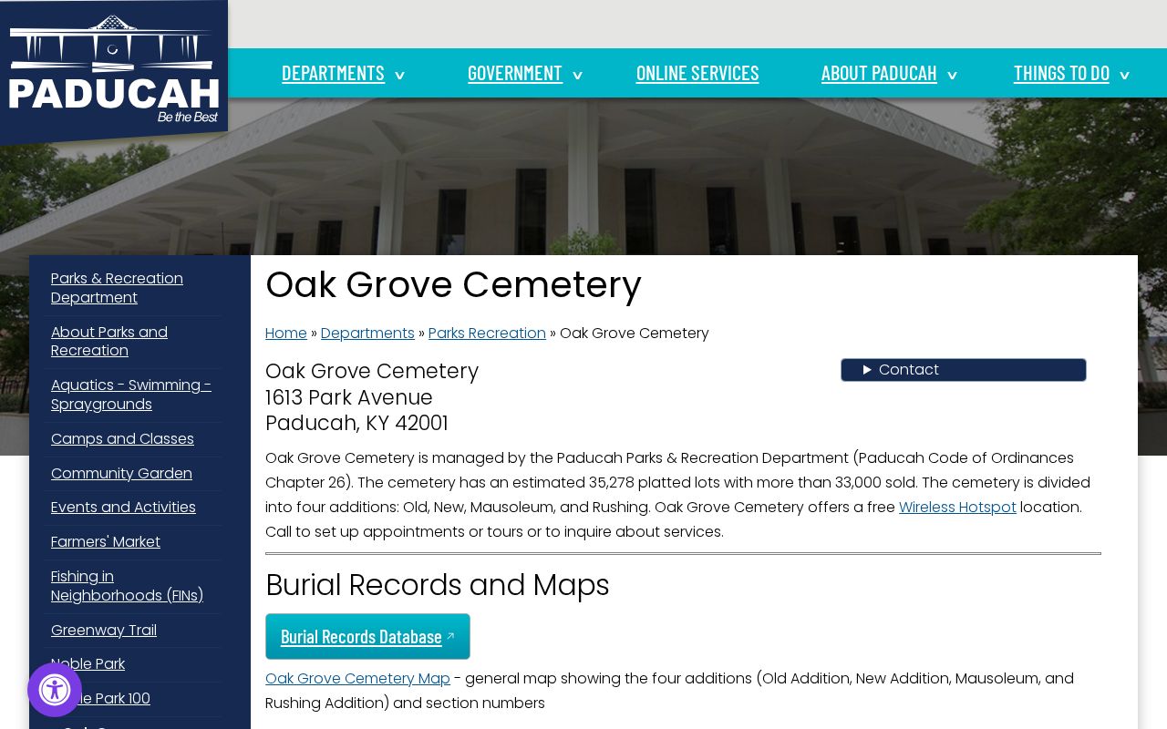 Paducah residents directory Oak Grove cemetery search