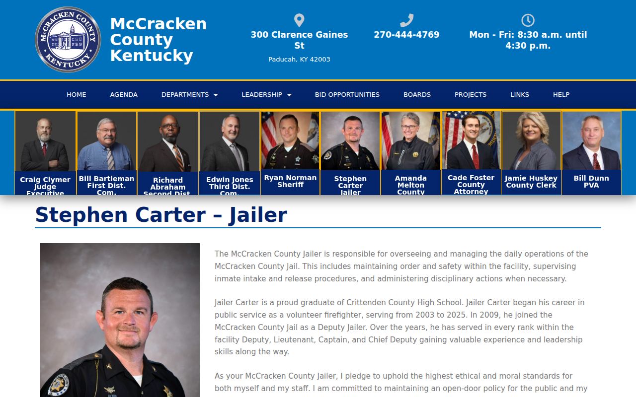 McCracken County jailer contact for a Paducah custody check