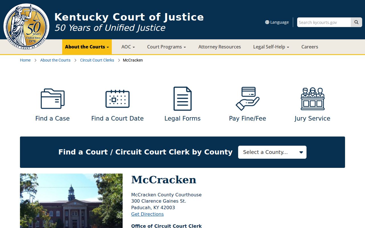 McCracken County court contacts for a Paducah resident lookup