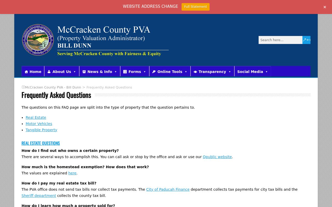 Paducah street directory PVA search guidance